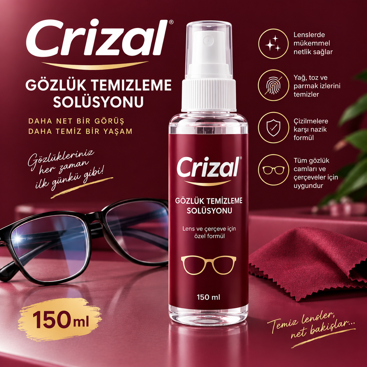 Crizal Gözlük Temizleme Solüsyonu 150 ml.