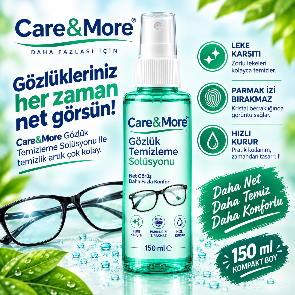 Care&More Gözlük Temizleme Solüsyonu 150 ml.