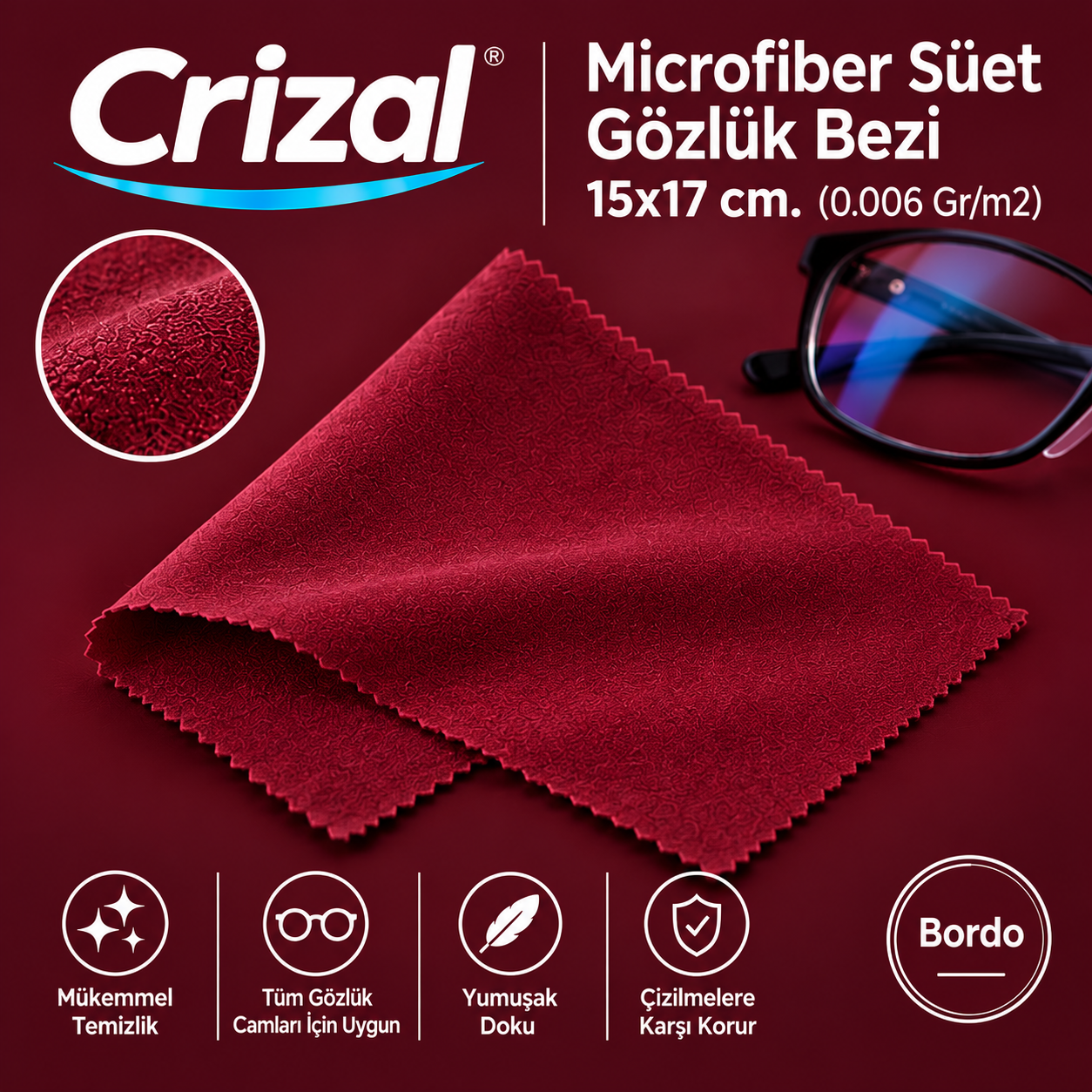 Crizal Microfiber Süet Gözlük Bezi 15x17 cm. (0.006 Gr/m2)