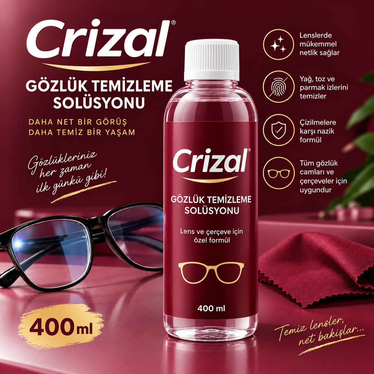Crizal Gözlük Temizleme Solüsyonu 400 ml.