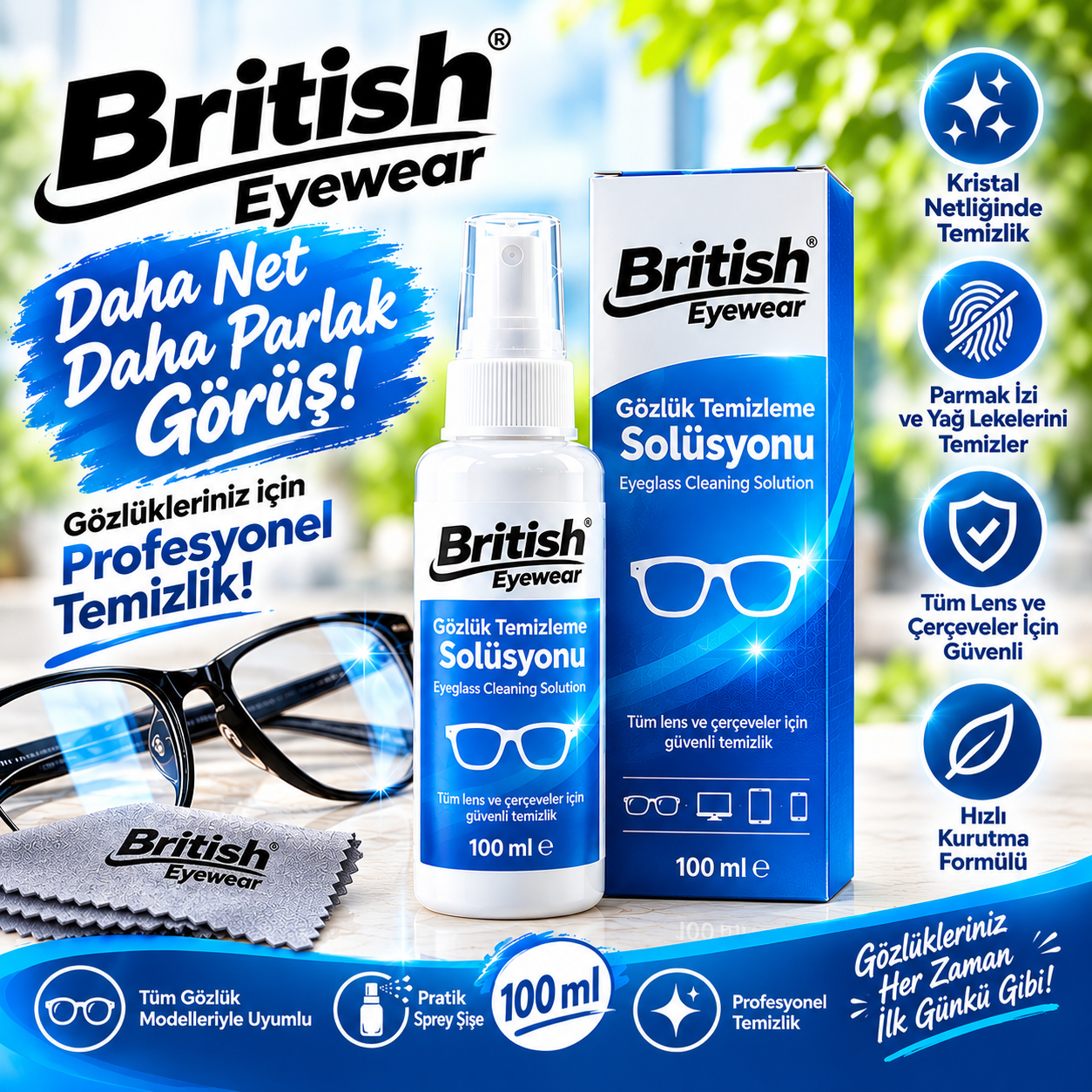British Eyewear Gözlük Temizleme Solüsyonu 100 ml.