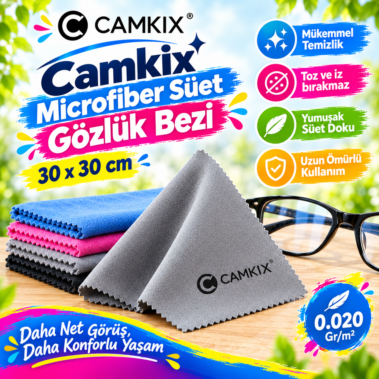 Camkix Microfiber Süet Gözlük Bezi 30x30 cm. (0.020 Gr/m2)