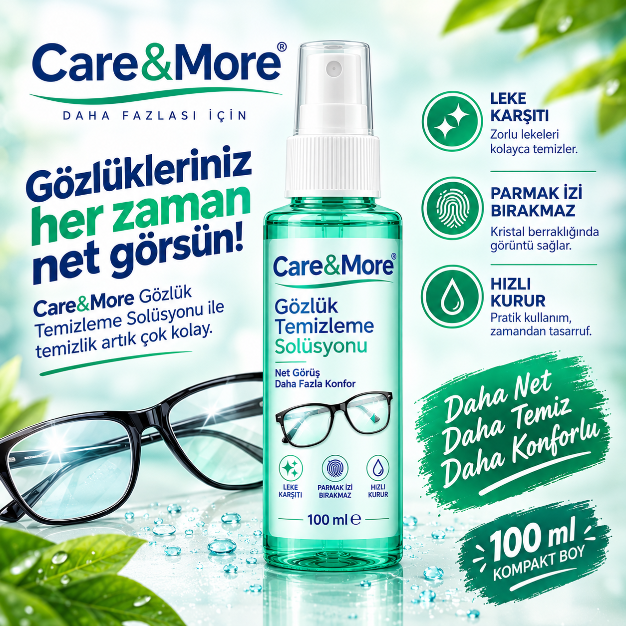 Care&More Gözlük Temizleme Solüsyonu 100 ml.