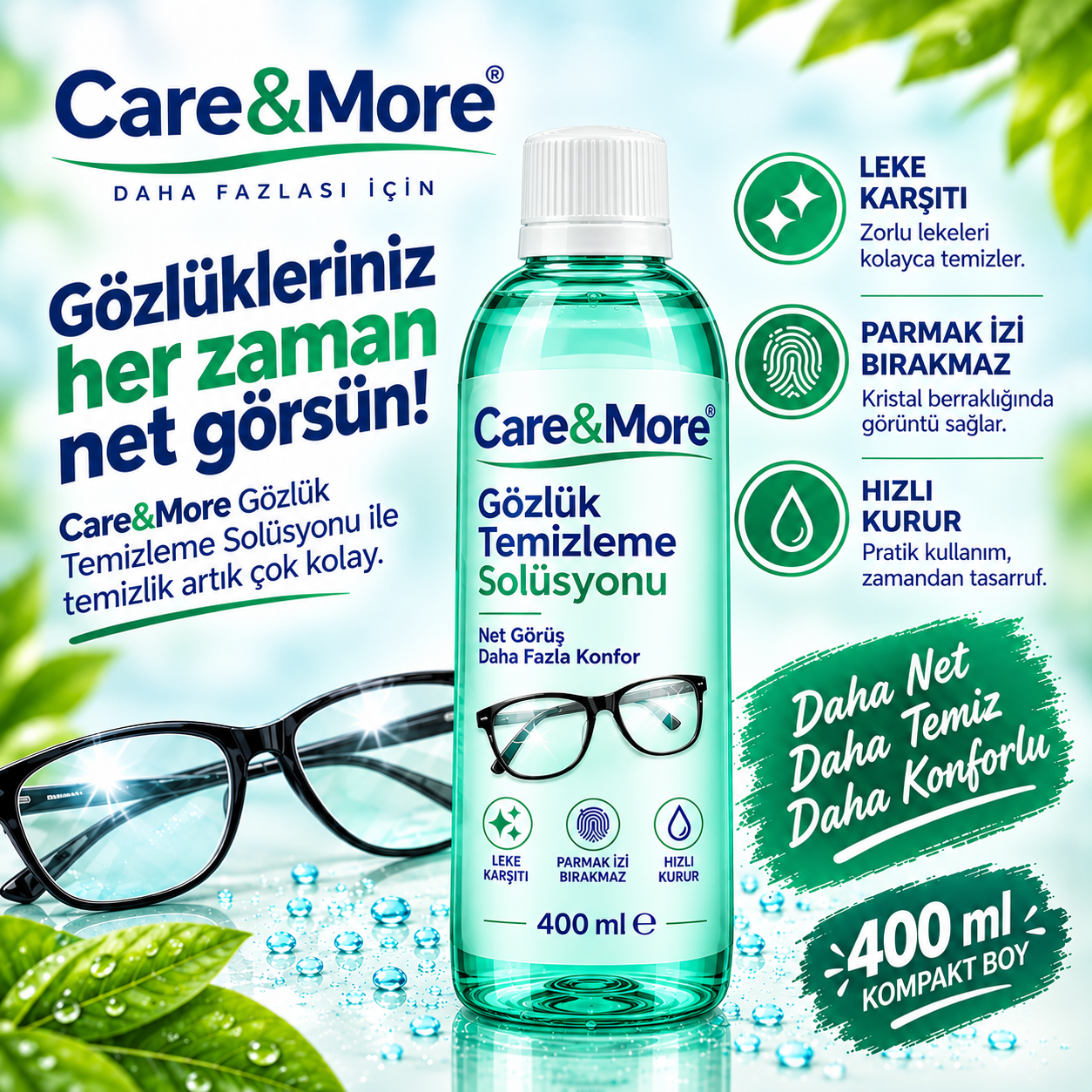 Care&More Gözlük Temizleme Solüsyonu 400 ml.