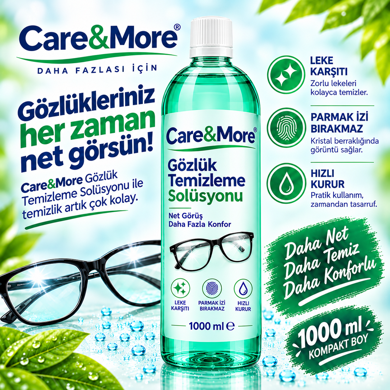 Care&More Gözlük Temizleme Solüsyonu 1000 ml.
