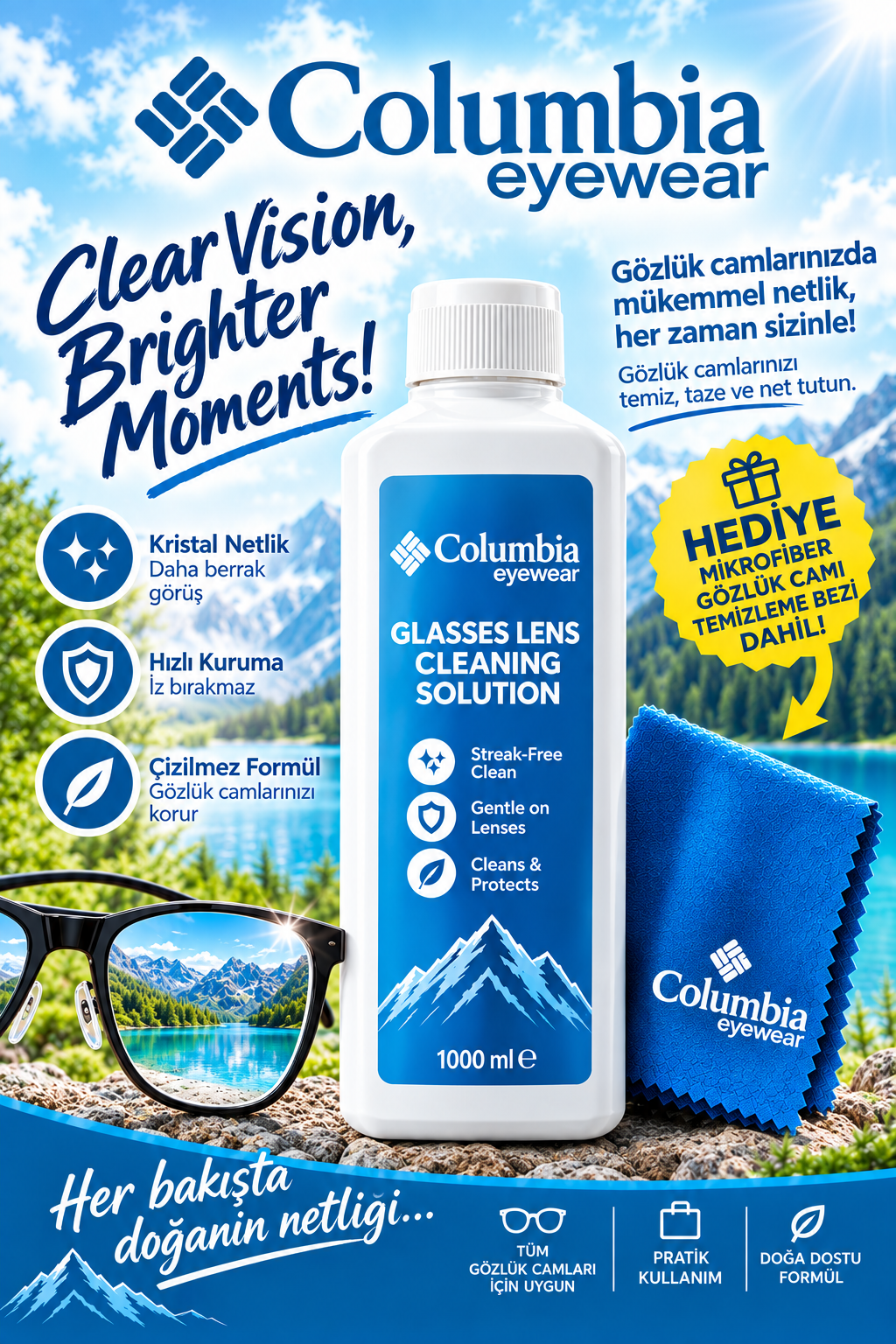 Columbia Gözlük Temizleme Solüsyonu 1000 ml.