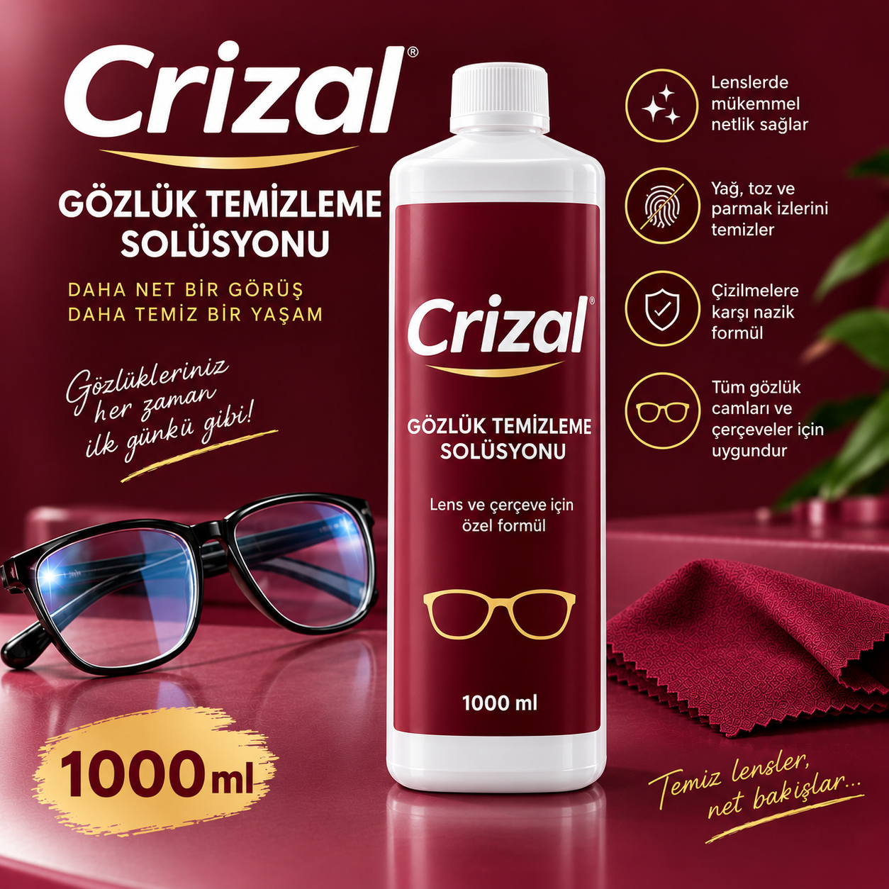 Crizal Gözlük Temizleme Solüsyonu 1000 ml.
