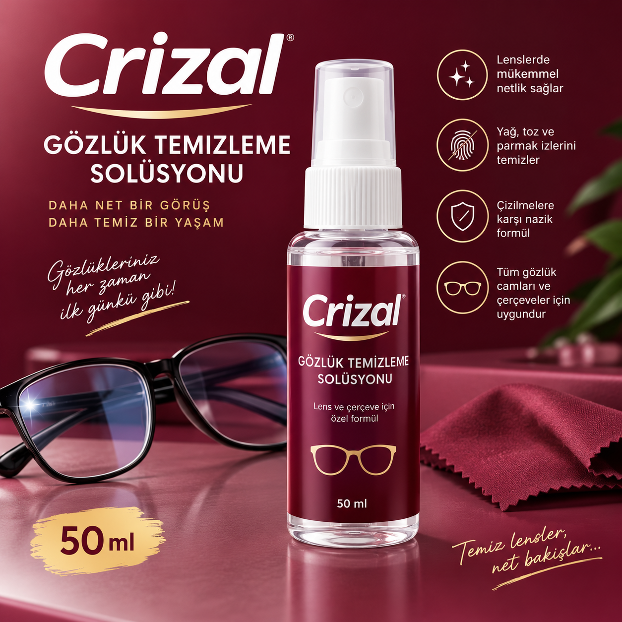 Crizal Gözlük Temizleme Solüsyonu 50 ml.