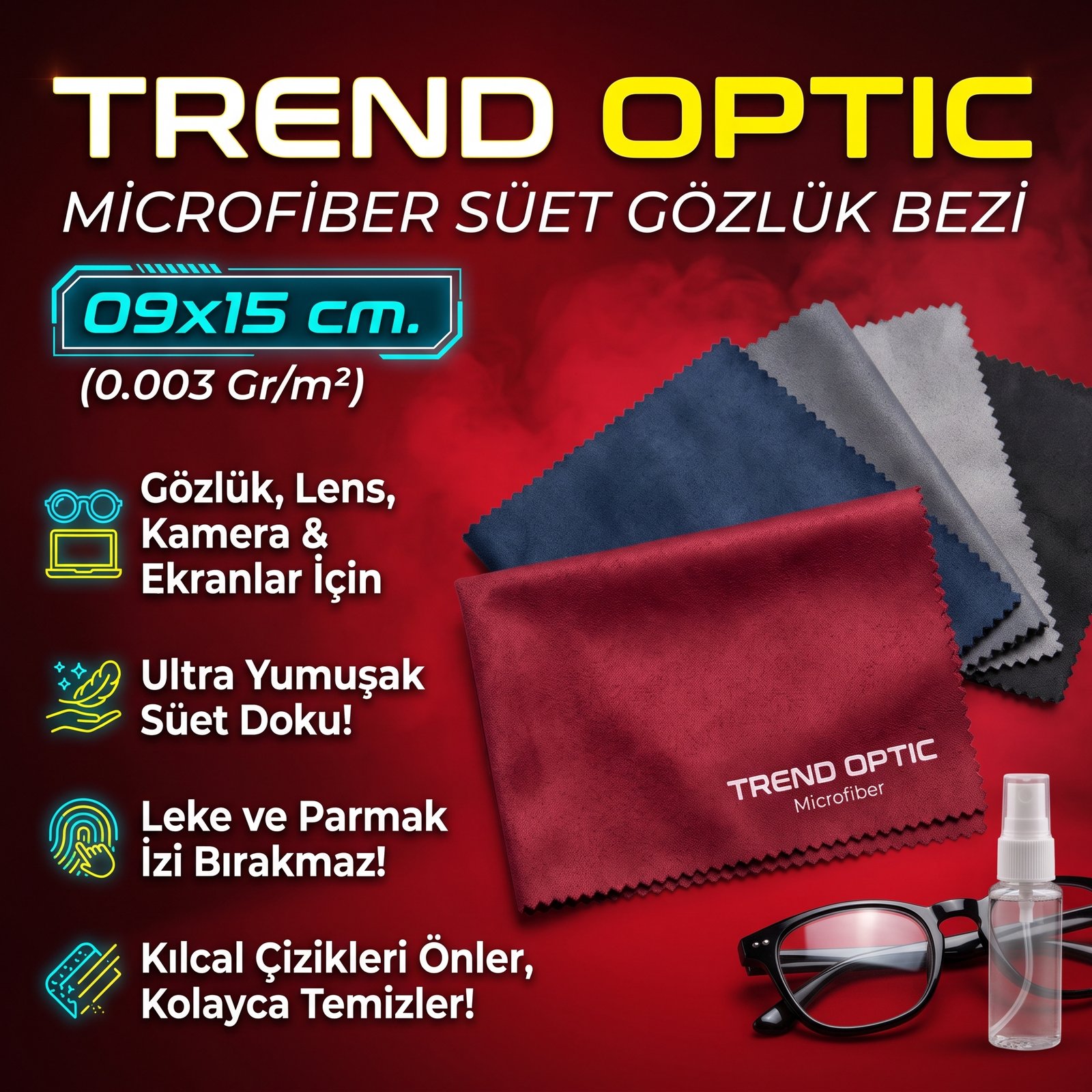 Trend Optic Microfiber Süet Gözlük Bezi 09x15 cm. (0.003 Gr/m2)
