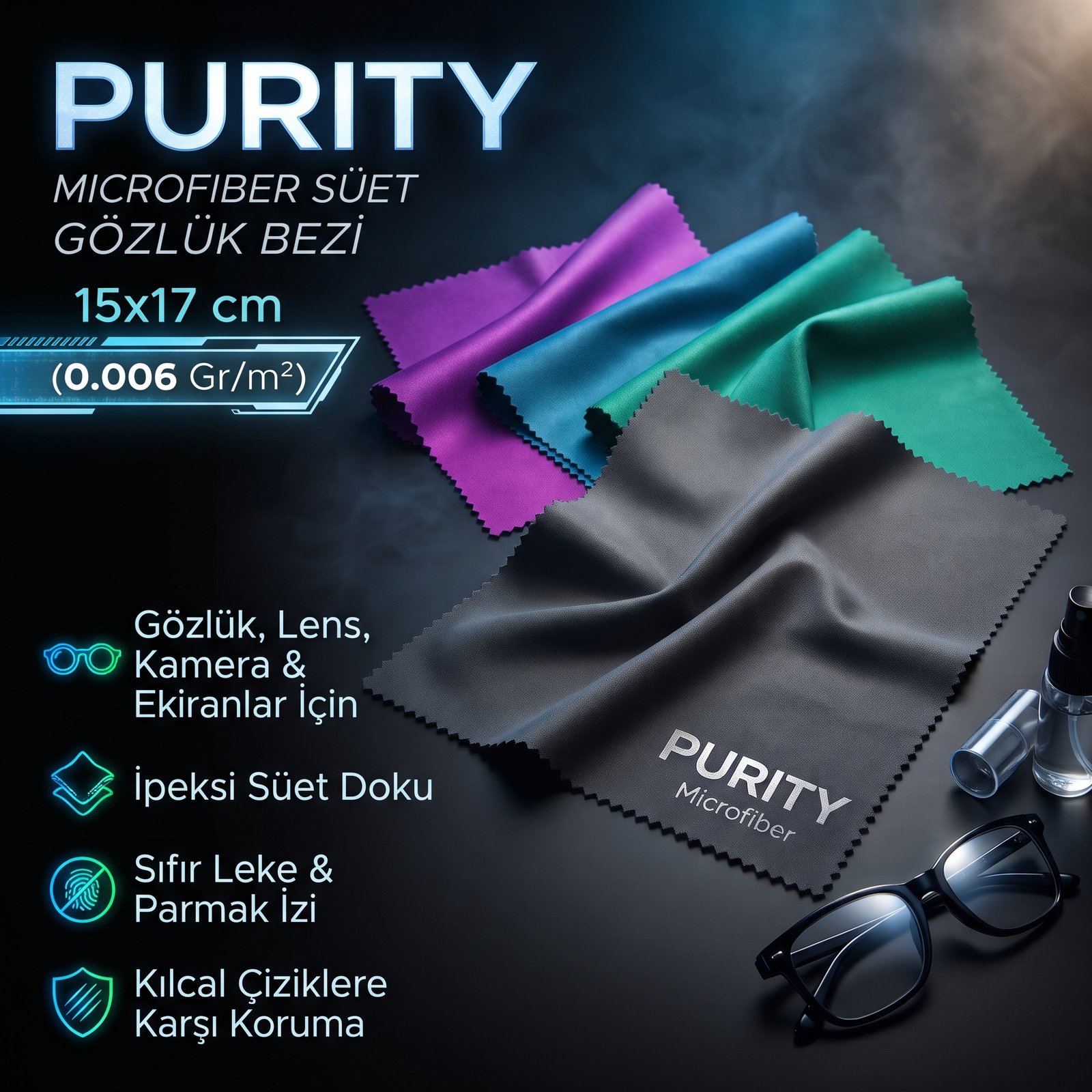 Purity Microfiber Süet Gözlük Bezi 15x17 cm. (0.006 Gr/m2)