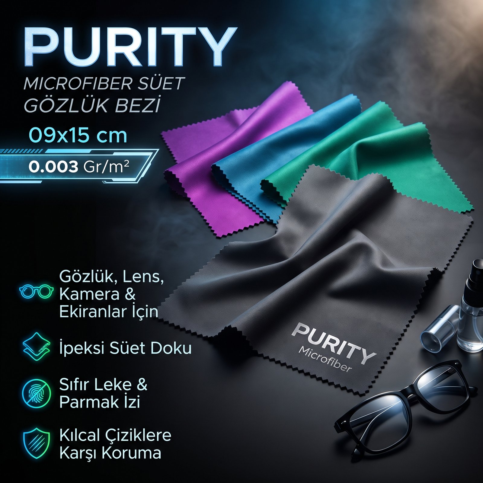 Purity Microfiber Süet Gözlük Bezi 09x15 cm. (0.003 Gr/m2)