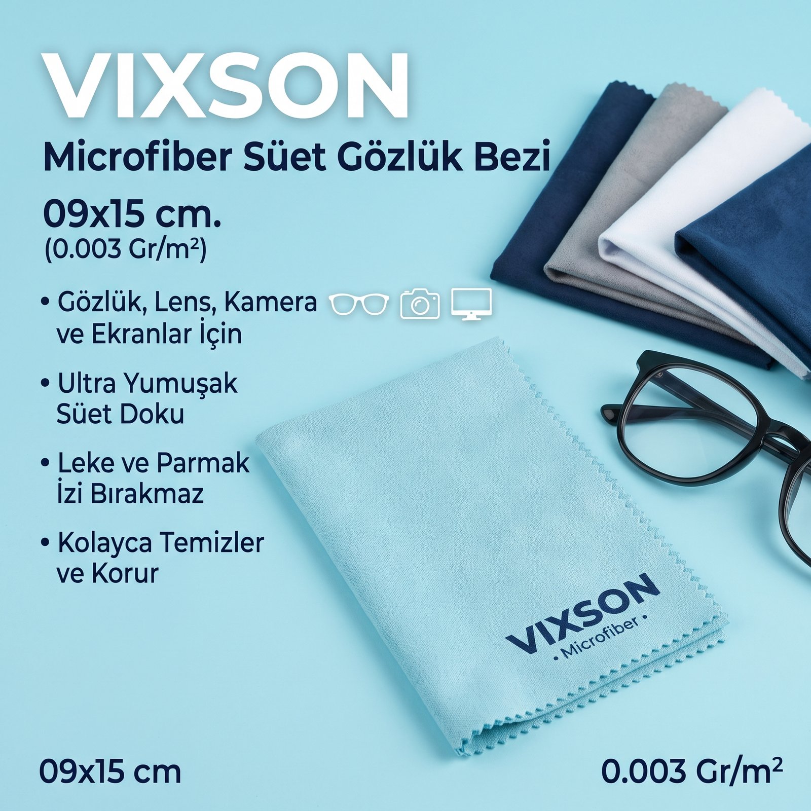 Vixson Microfiber Süet Gözlük Bezi 09x15 cm. (0.003 Gr/m2)