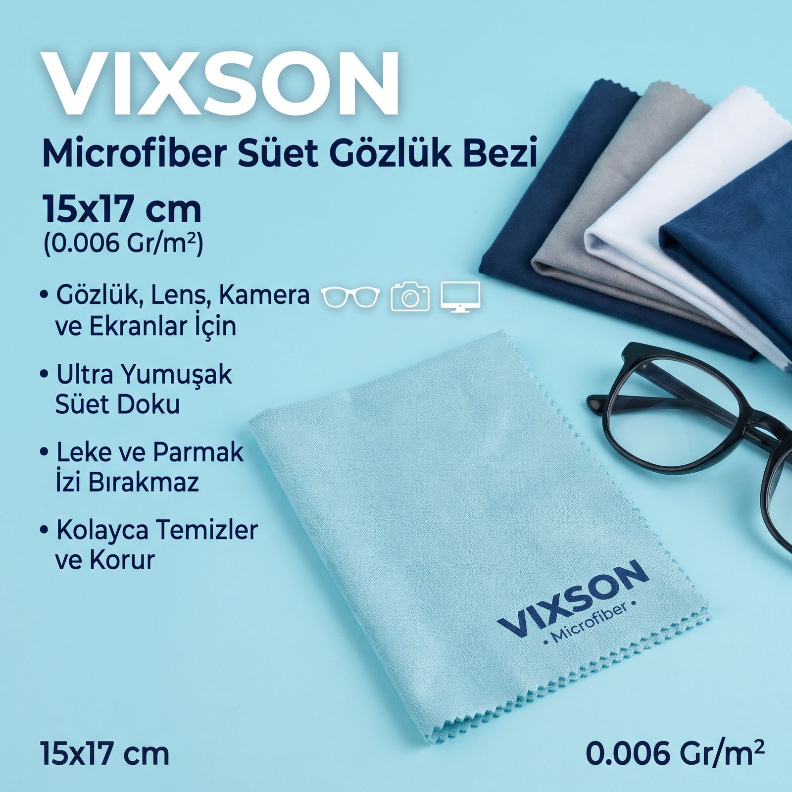 Vixson Microfiber Süet Gözlük Bezi 15x17 cm. (0.006 Gr/m2)