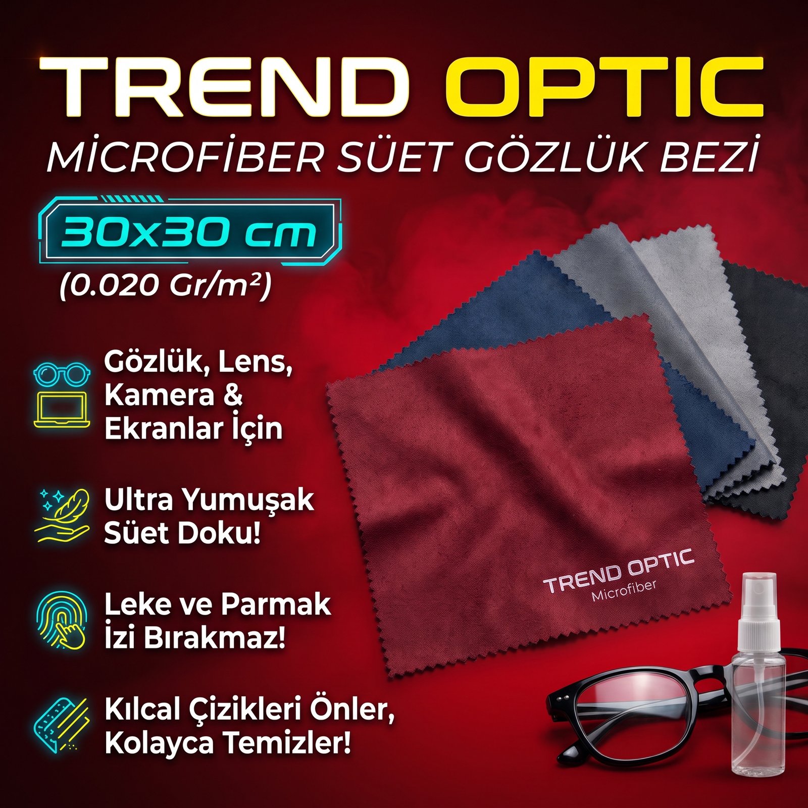 Trend Optic Microfiber Süet Gözlük Bezi 30x30 cm. (0.020 Gr/m2)