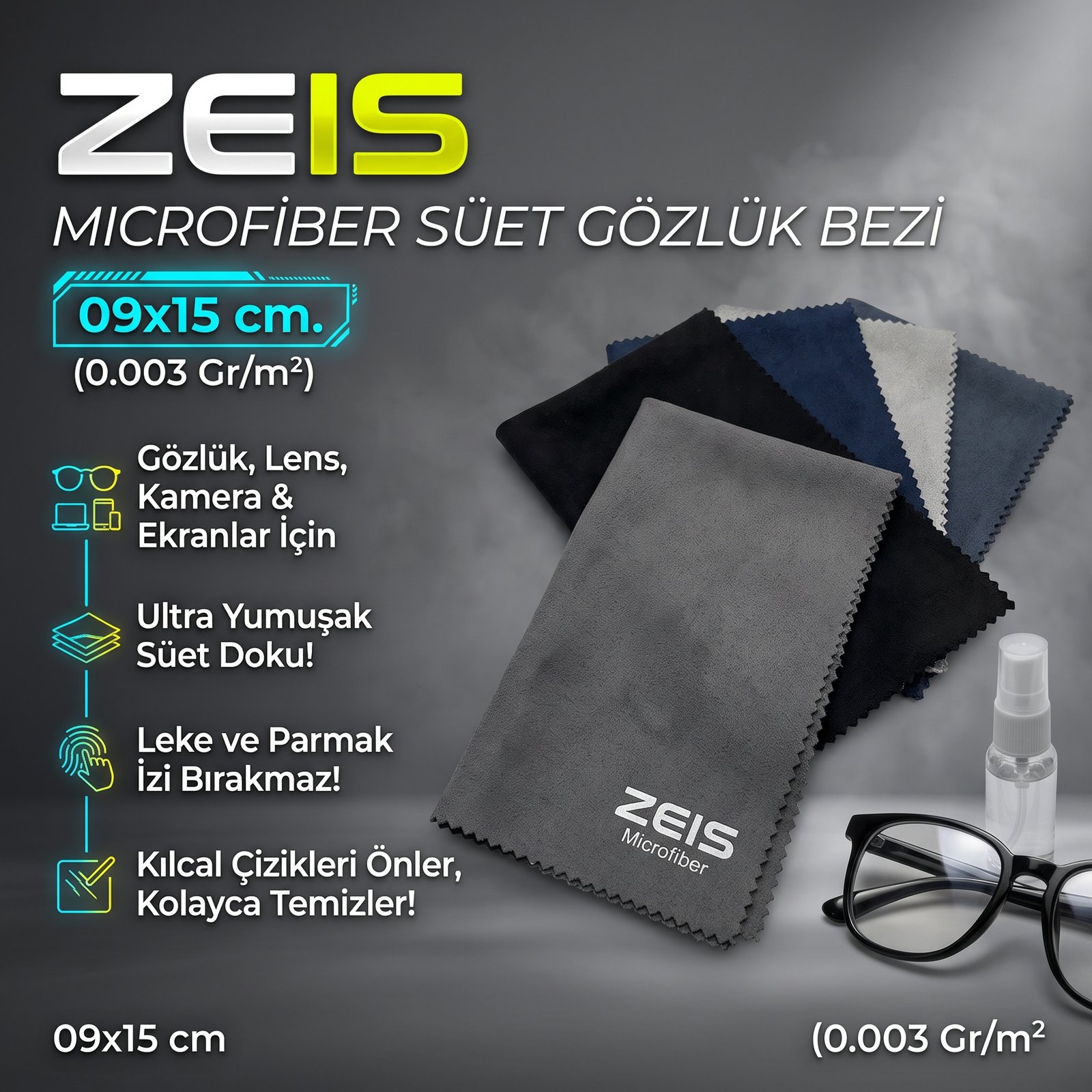 Zeis Microfiber Süet Gözlük Bezi 09x15 cm. (0.003 Gr/m2)