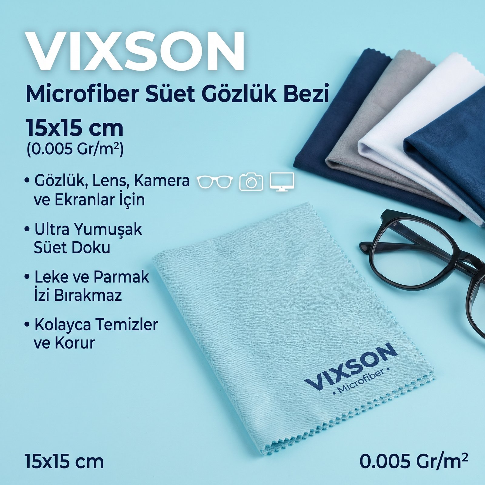 Vixson Microfiber Süet Gözlük Bezi 15x15 cm. (0.005 Gr/m2)
