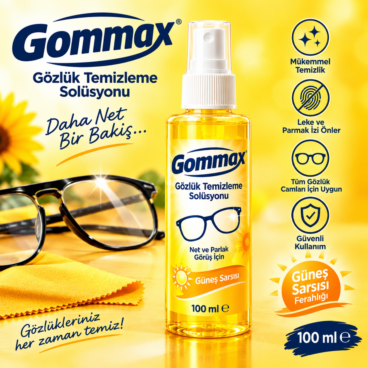 Gommax Gözlük Temizleme Solüsyonu 100 ml.