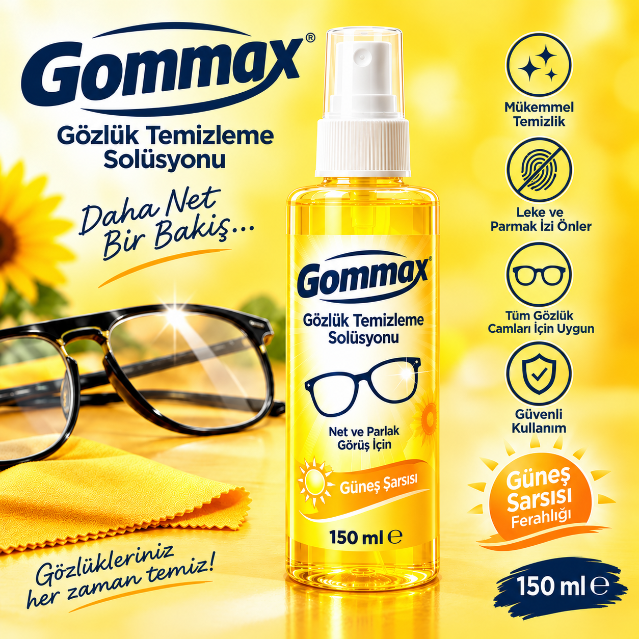 Gommax Gözlük Temizleme Solüsyonu 150 ml.