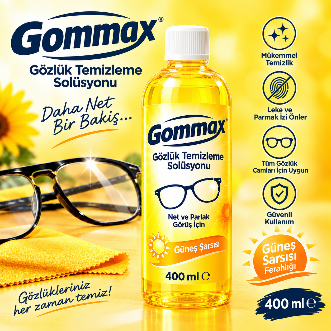 Gommax Gözlük Temizleme Solüsyonu 400 ml.