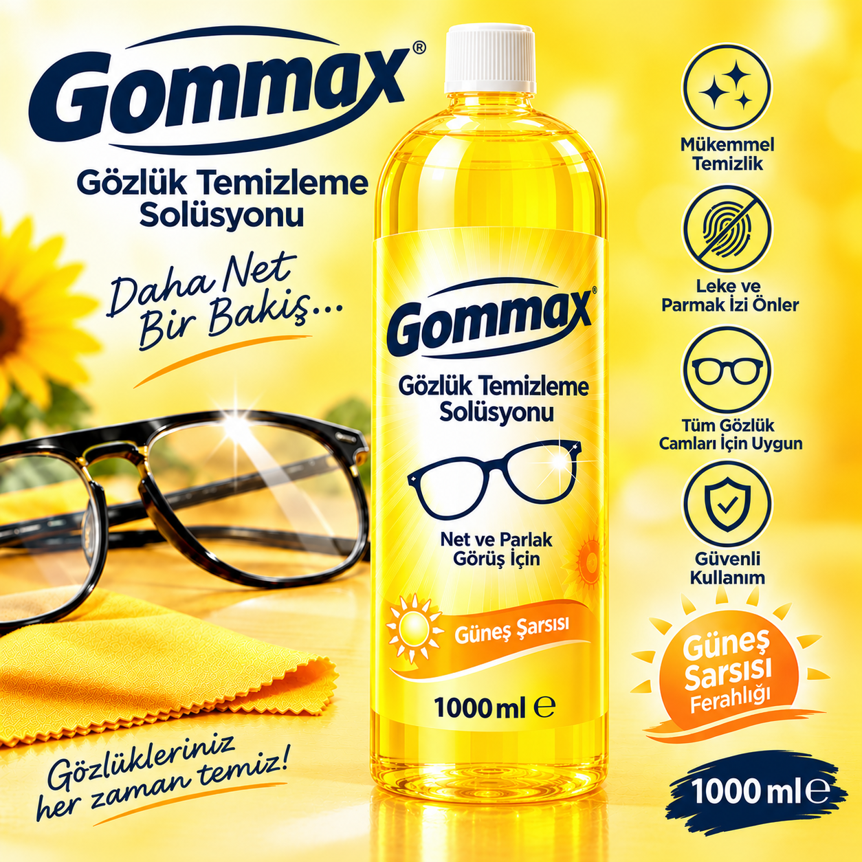 Gommax Gözlük Temizleme Solüsyonu 1000 ml.