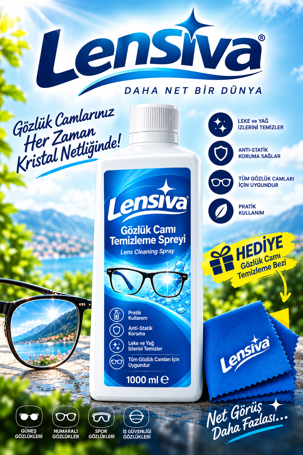 Lensiva Gözlük Temizleme Solüsyonu 1000 ml.
