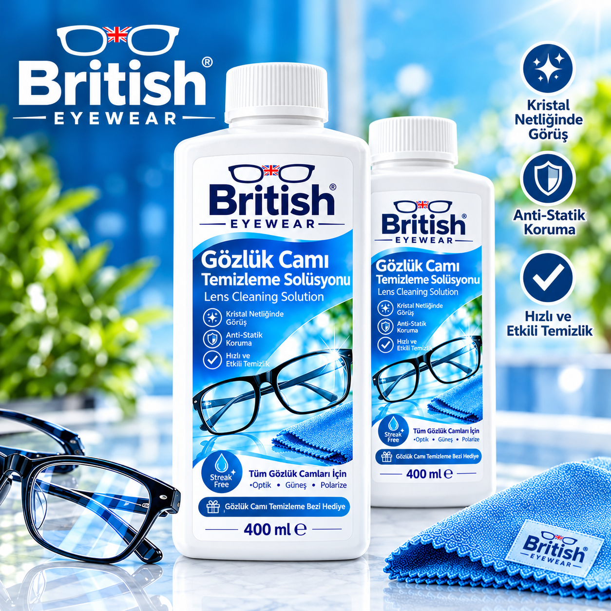 British Eyewear Gözlük Temizleme Solüsyonu 400 ml.