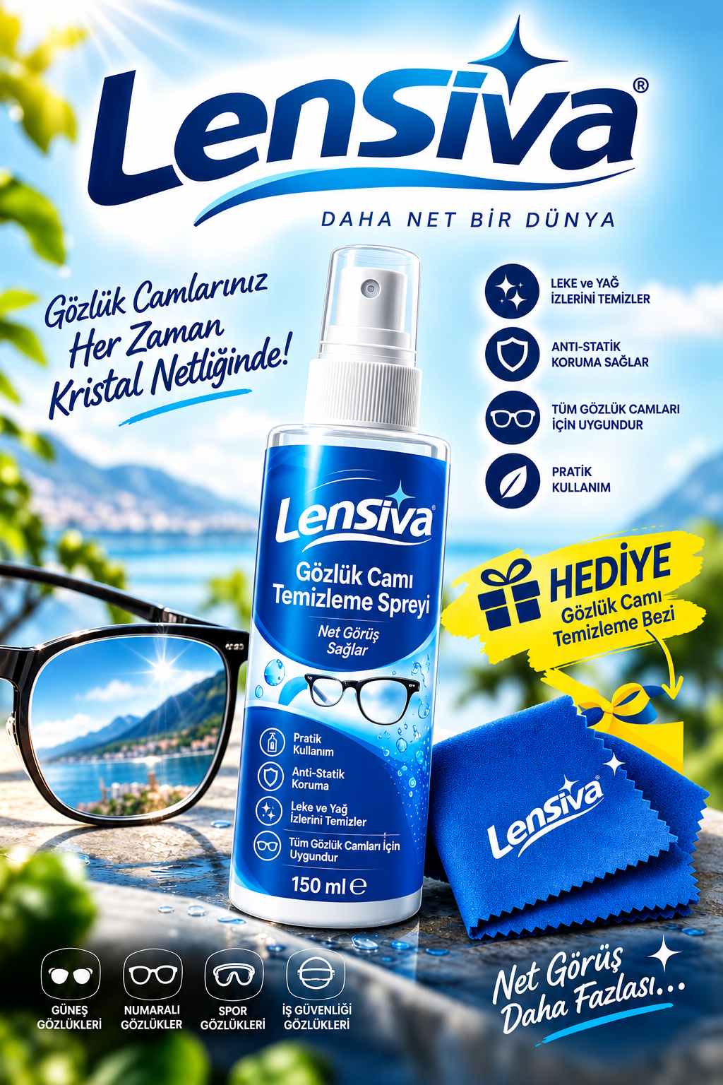 Lensiva Gözlük Temizleme Solüsyonu 150 ml.