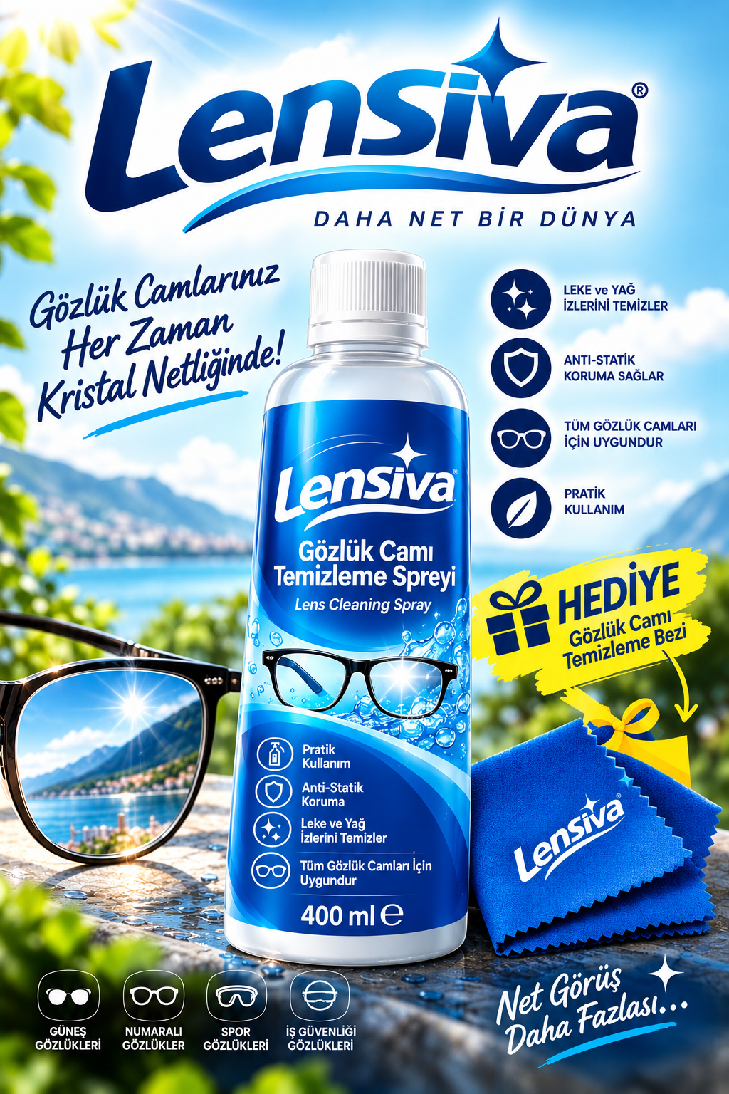 Lensiva Gözlük Temizleme Solüsyonu 400 ml.