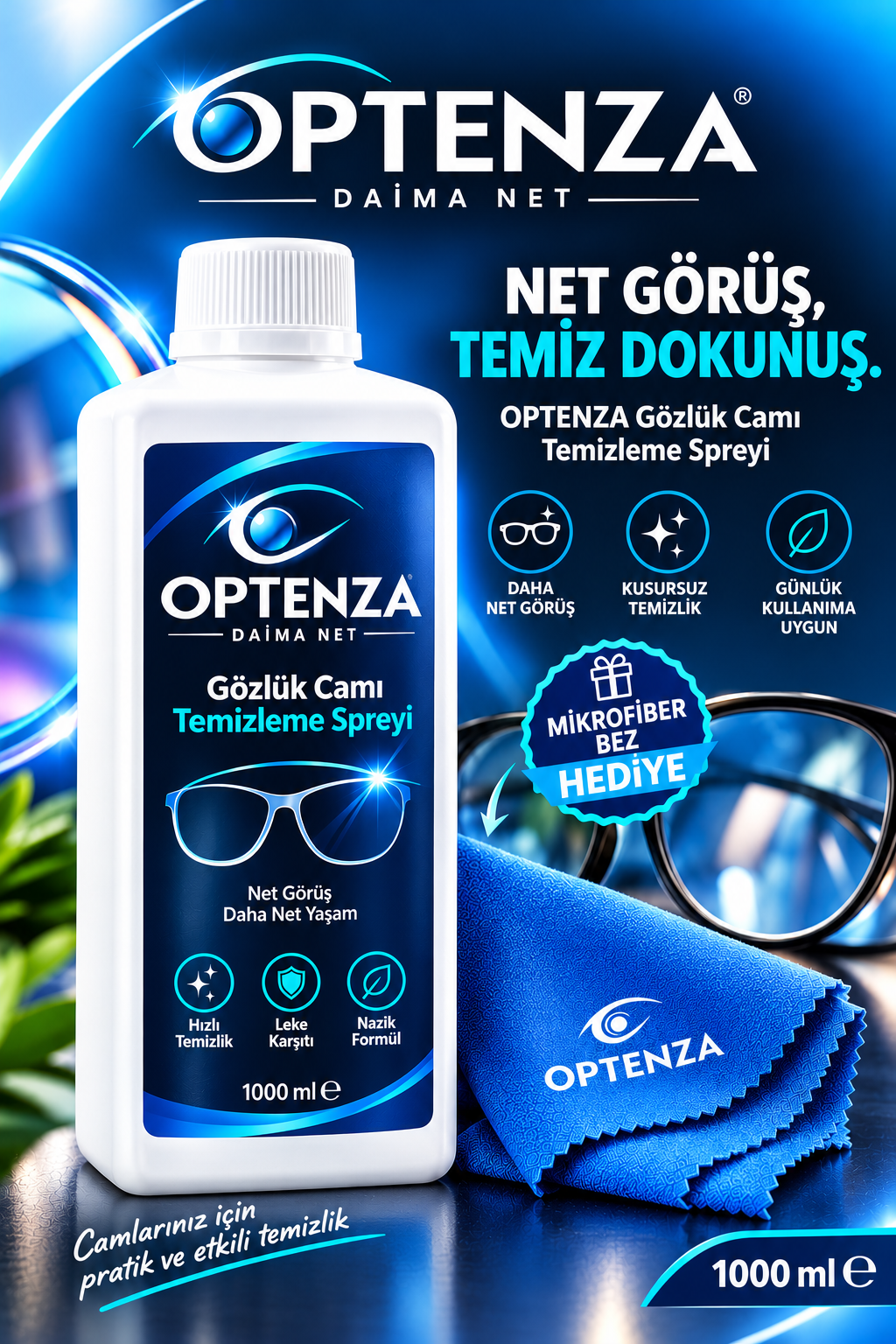 Optenza Gözlük Temizleme Solüsyonu 1000 ml.