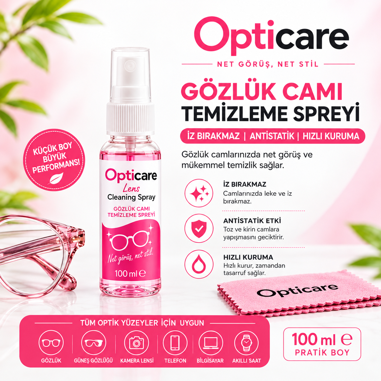 Opticare Gözlük Temizleme Solüsyonu 100 ml.