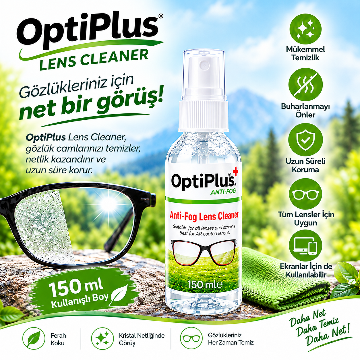 OptiPlus Gözlük Temizleme Solüsyonu 150 ml.