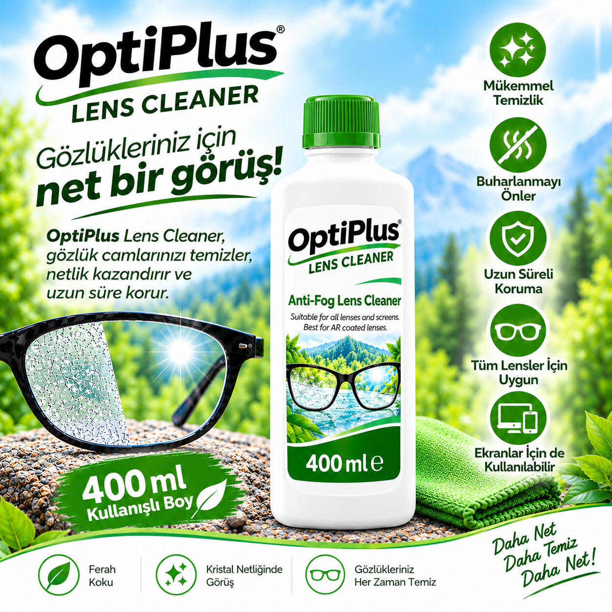 OptiPlus Gözlük Temizleme Solüsyonu 400 ml.
