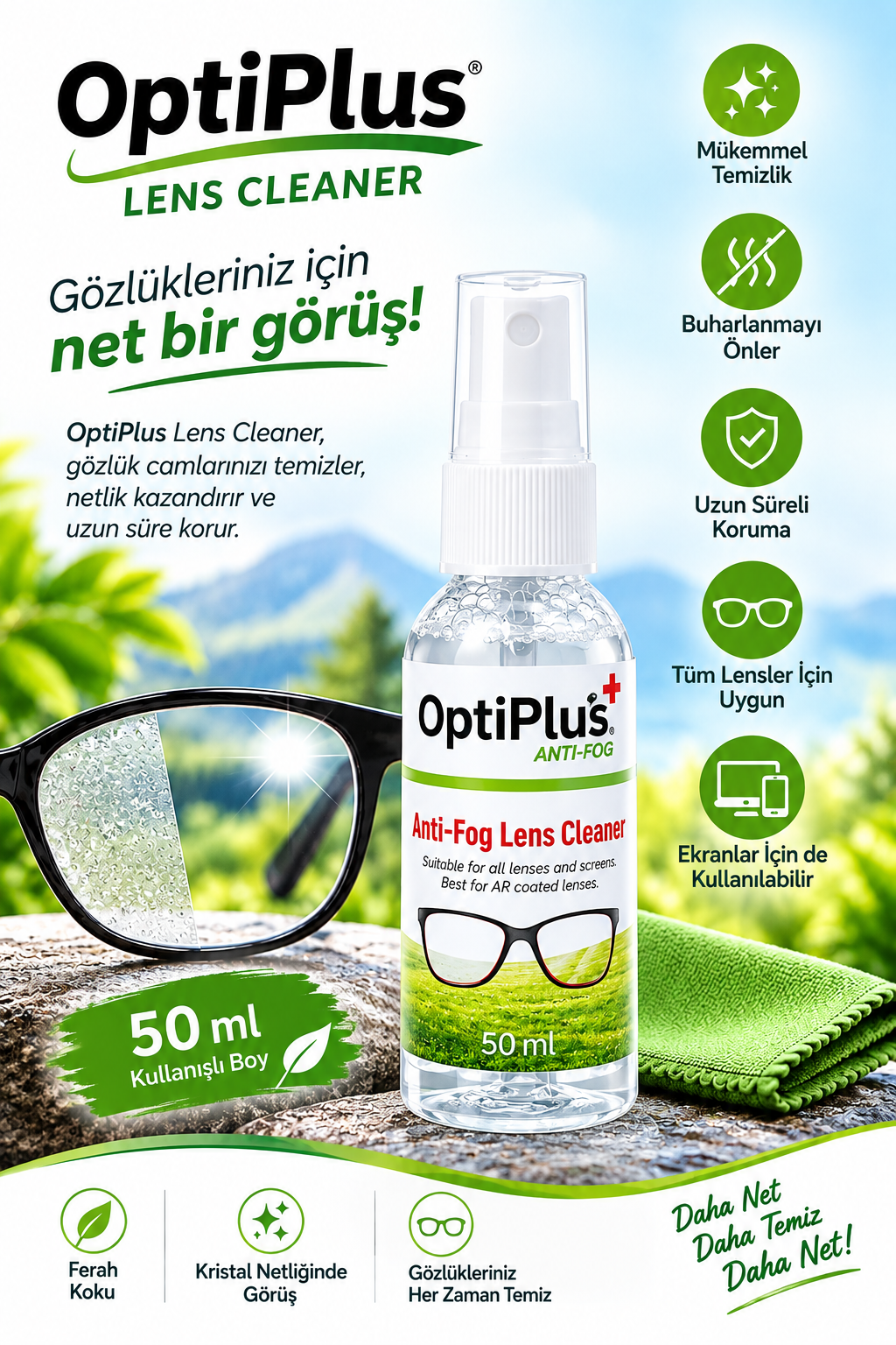 OptiPlus Gözlük Temizleme Solüsyonu 50 ml.