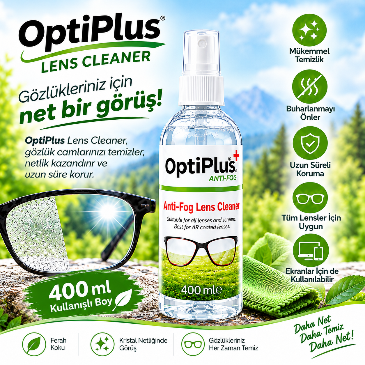 OptiPlus Gözlük Temizleme Solüsyonu 400 ml.