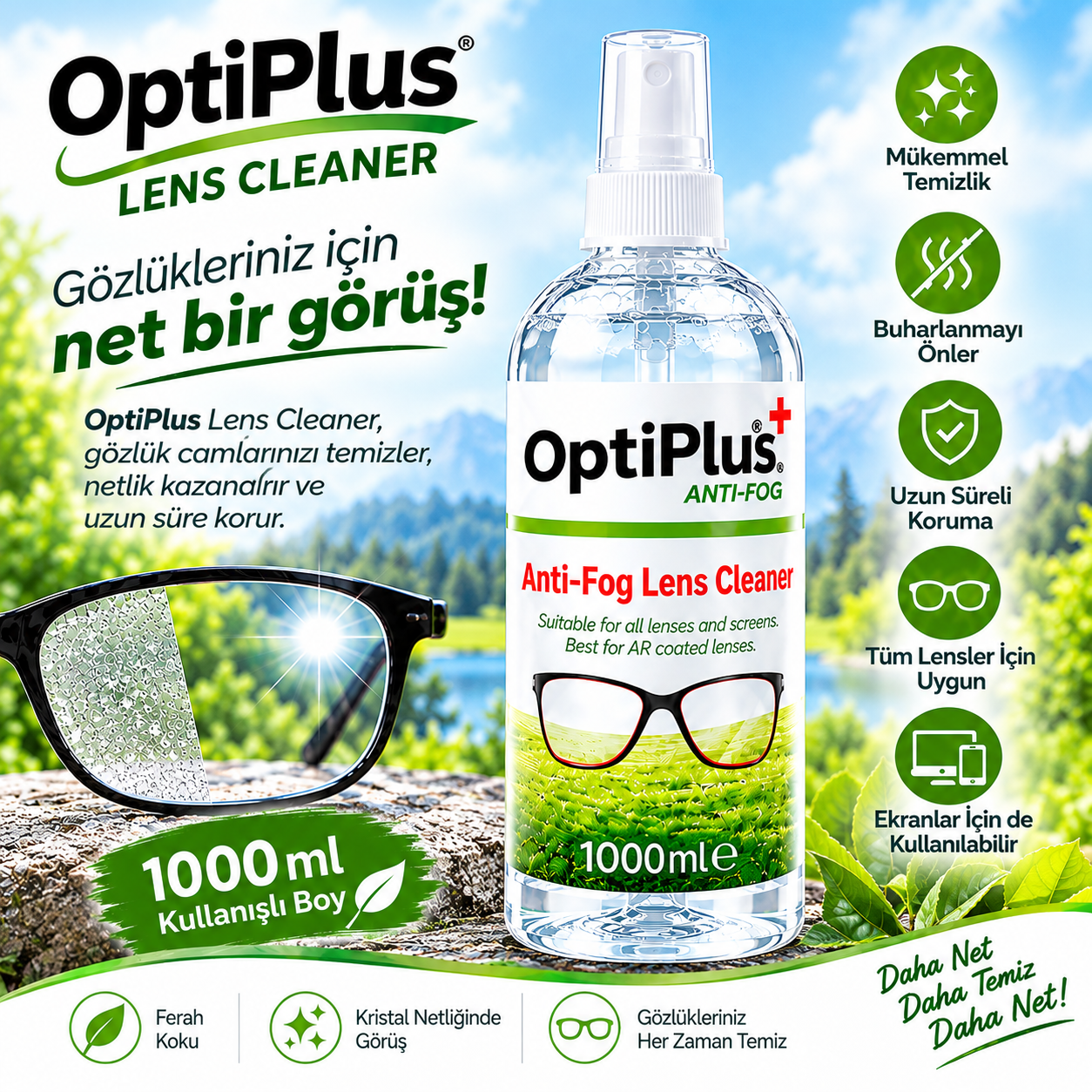 OptiPlus Gözlük Temizleme Solüsyonu 1000 ml.
