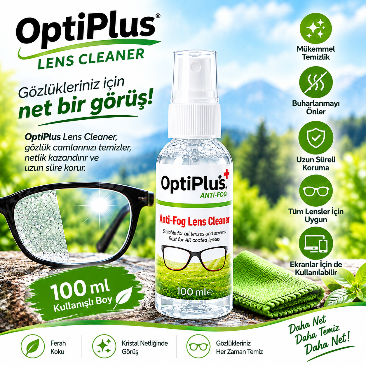 OptiPlus Gözlük Temizleme Solüsyonu 100 ml.