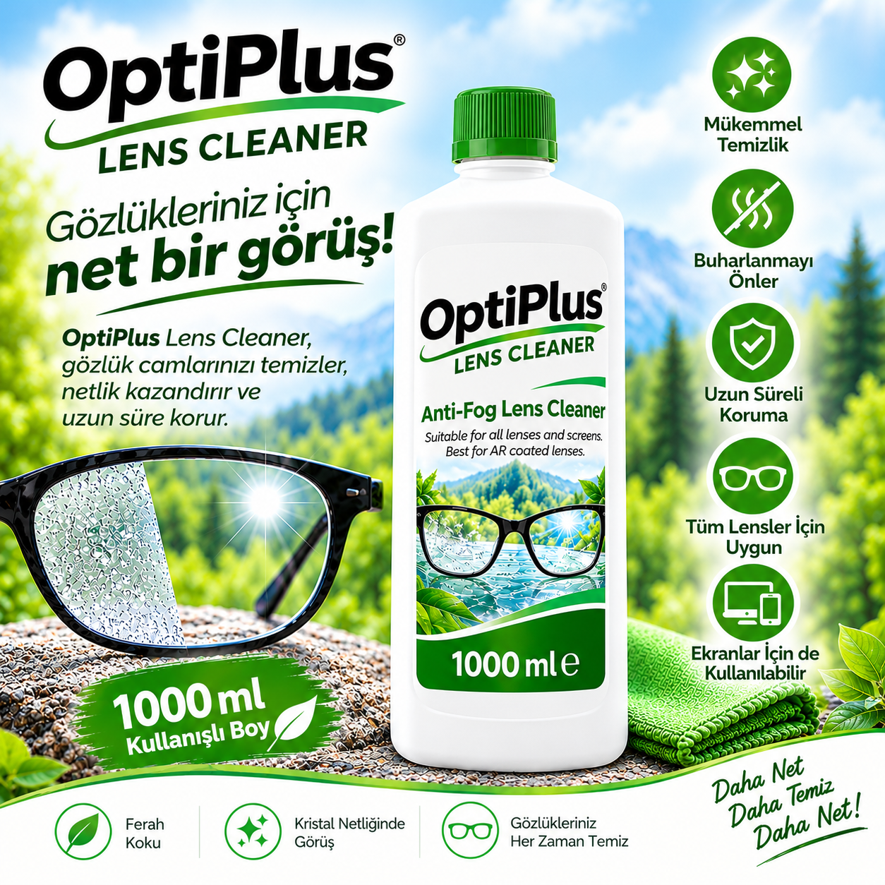 OptiPlus Gözlük Temizleme Solüsyonu 1000 ml.