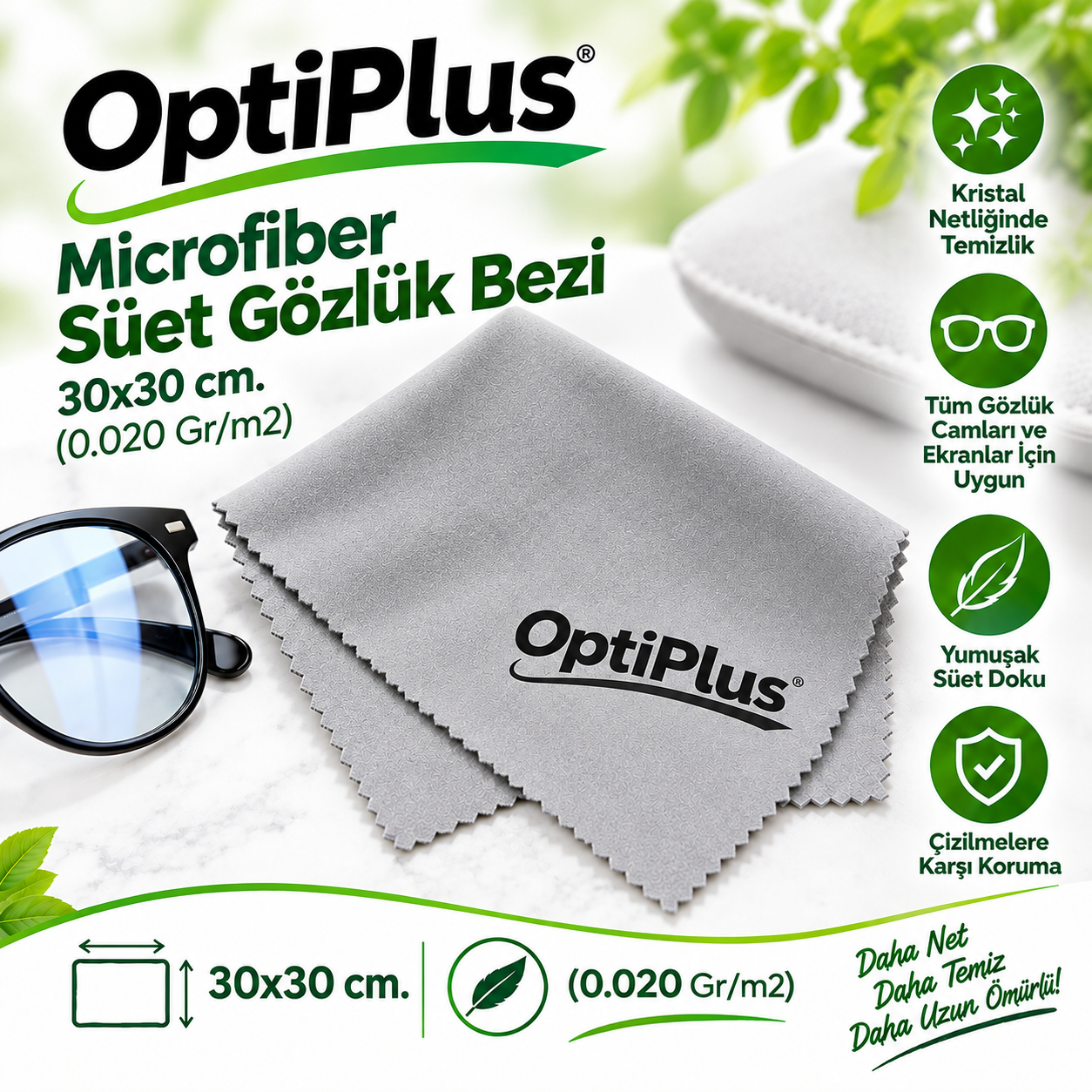 OptiPlus Microfiber Süet Gözlük Bezi 30x30 cm. (0.020 Gr/m2)