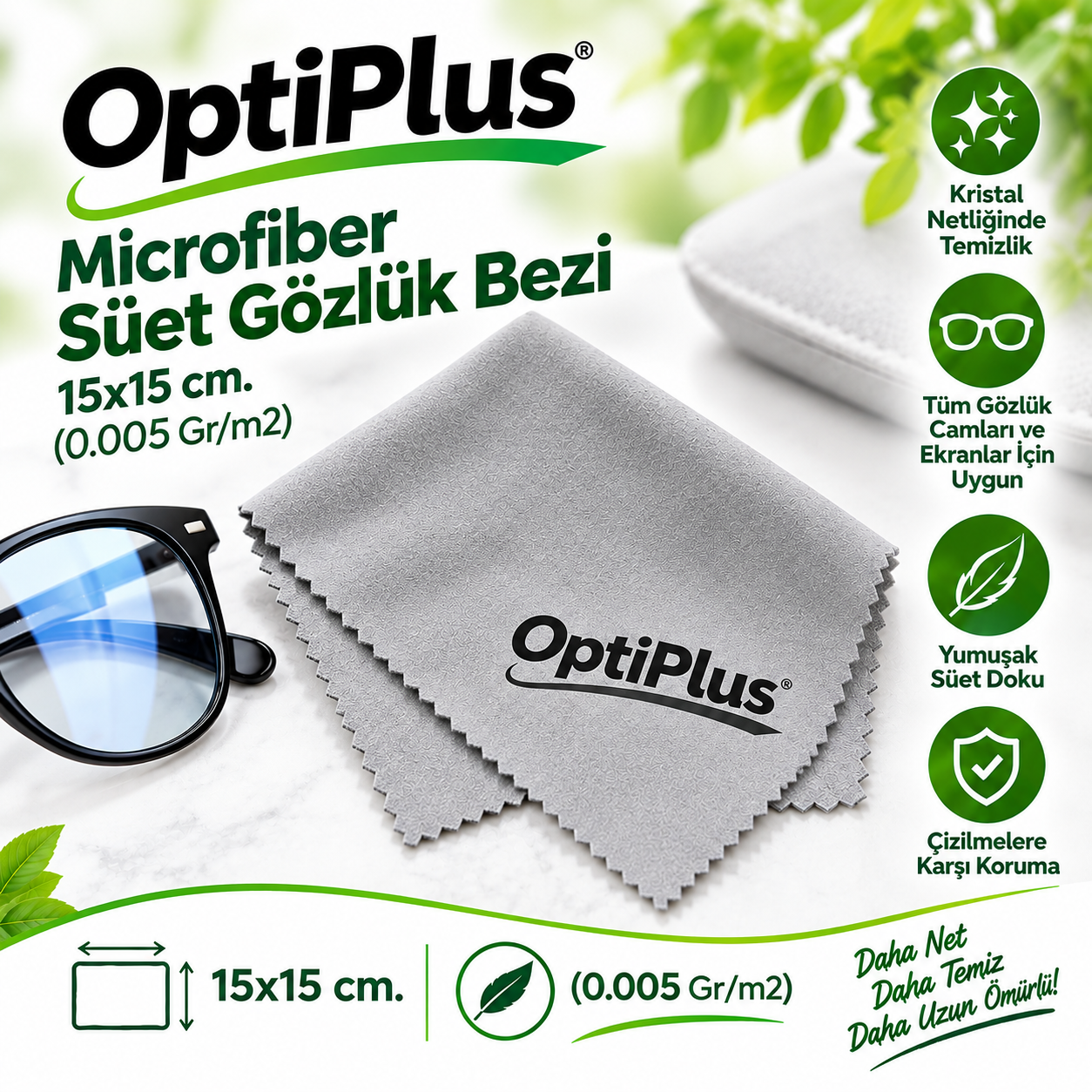 OptiPlus Microfiber Süet Gözlük Bezi 15x15 cm. (0.005 Gr/m2)