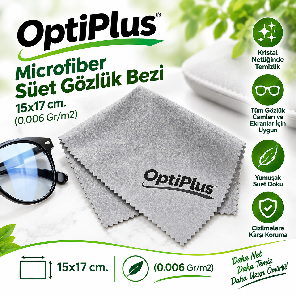 OptiPlus Microfiber Süet Gözlük Bezi 15x17 cm. (0.006 Gr/m2)