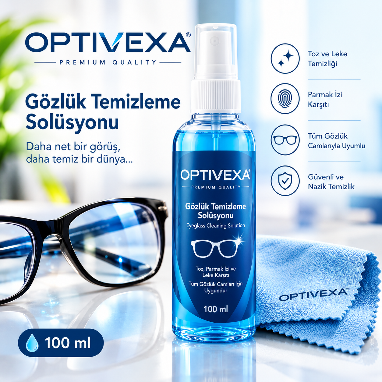 Optivexa Gözlük Temizleme Solüsyonu 100 ml.