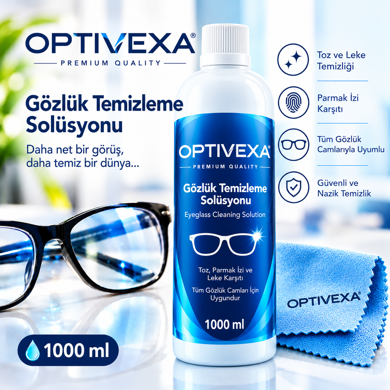 Optivexa Gözlük Temizleme Solüsyonu 1000 ml.