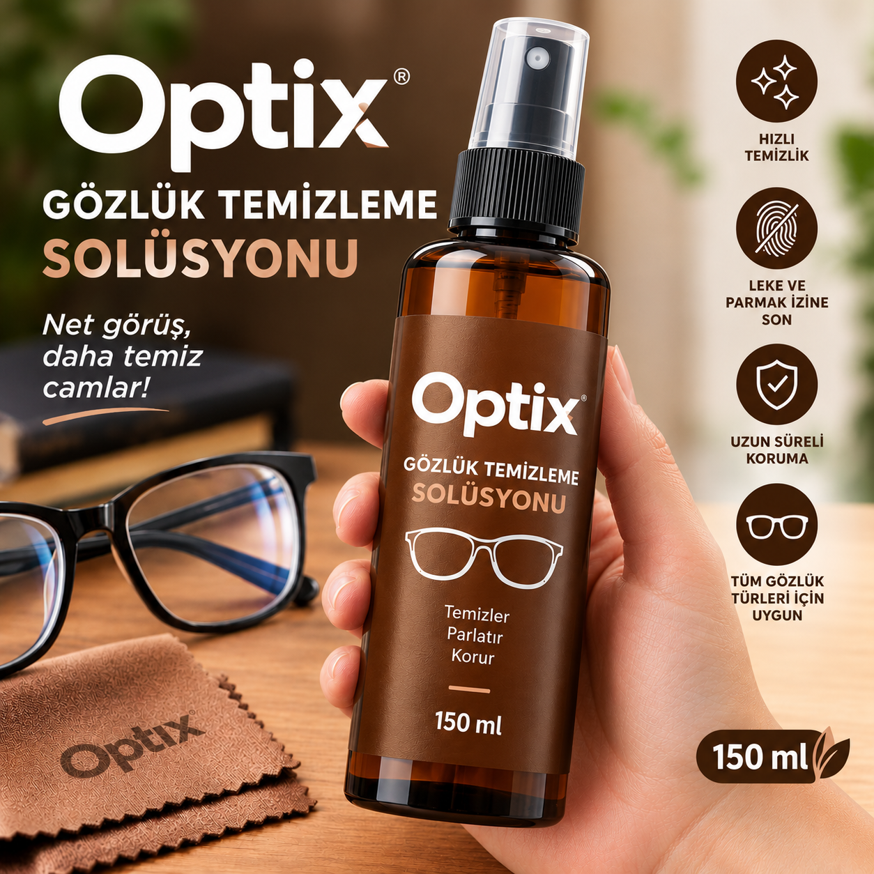 Optix Gözlük Temizleme Solüsyonu 150 ml.