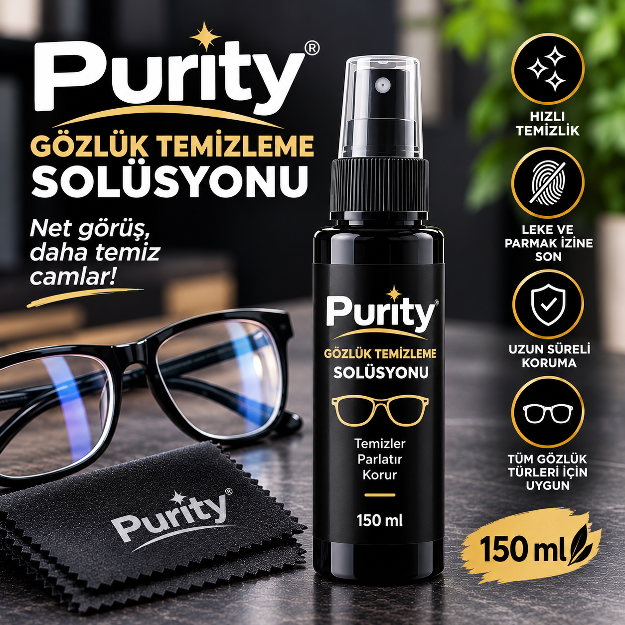 Purity Gözlük Temizleme Solüsyonu 150 ml.