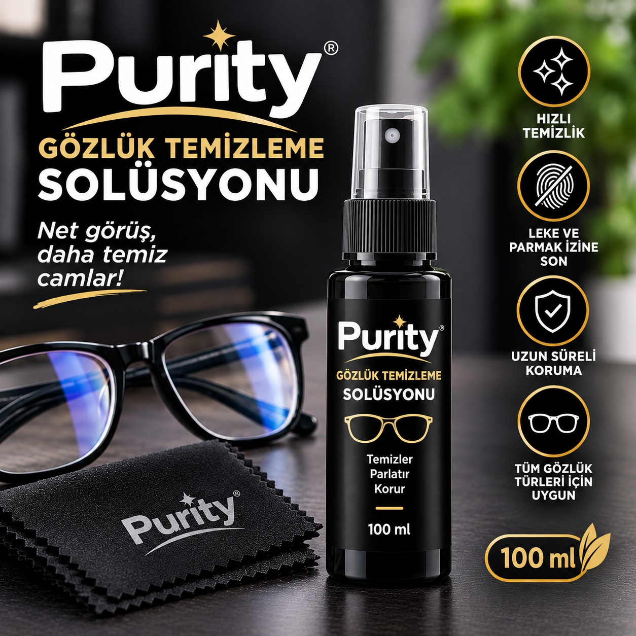 Purity Gözlük Temizleme Solüsyonu 100 ml.