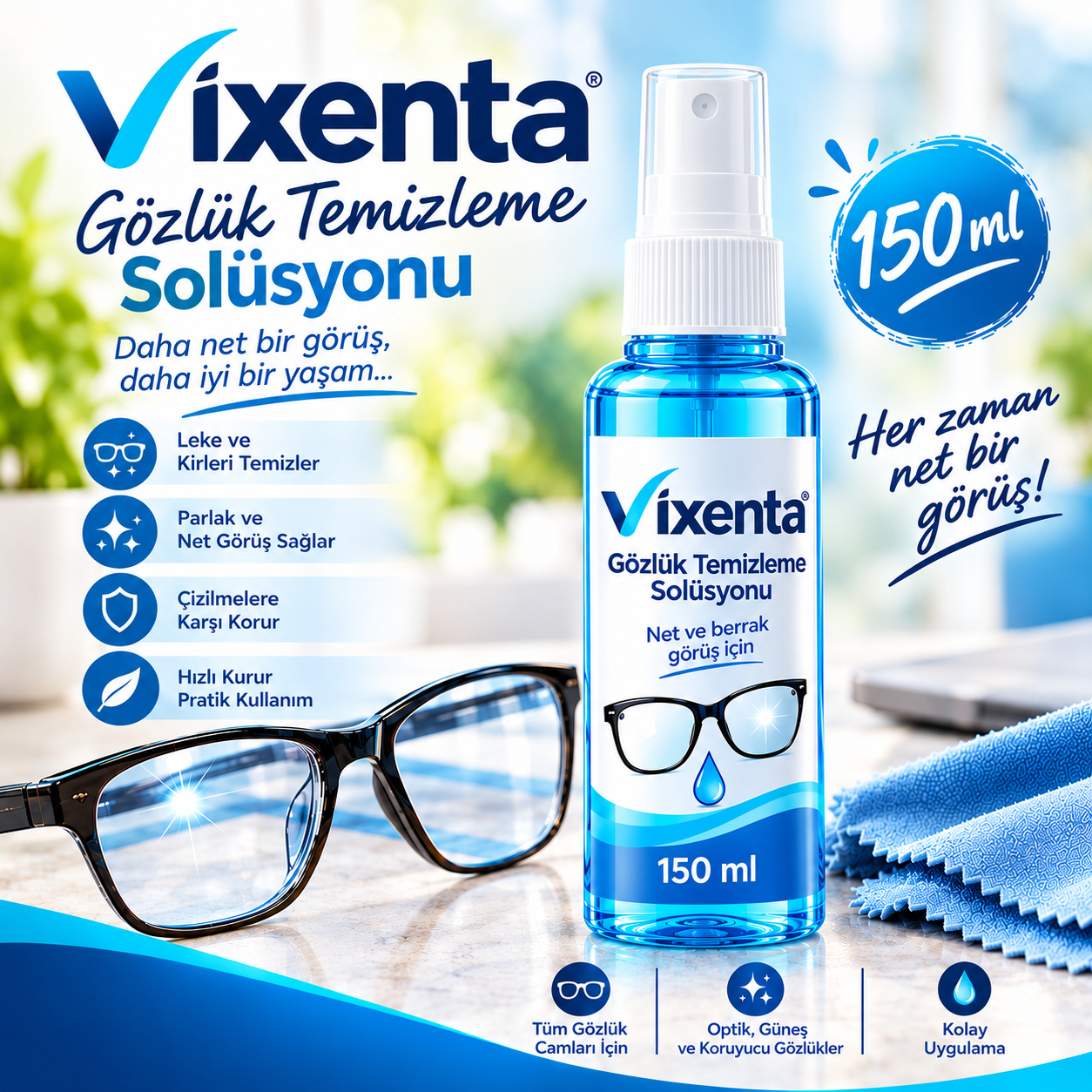Vixenta Gözlük Temizleme Solüsyonu 150 ml.