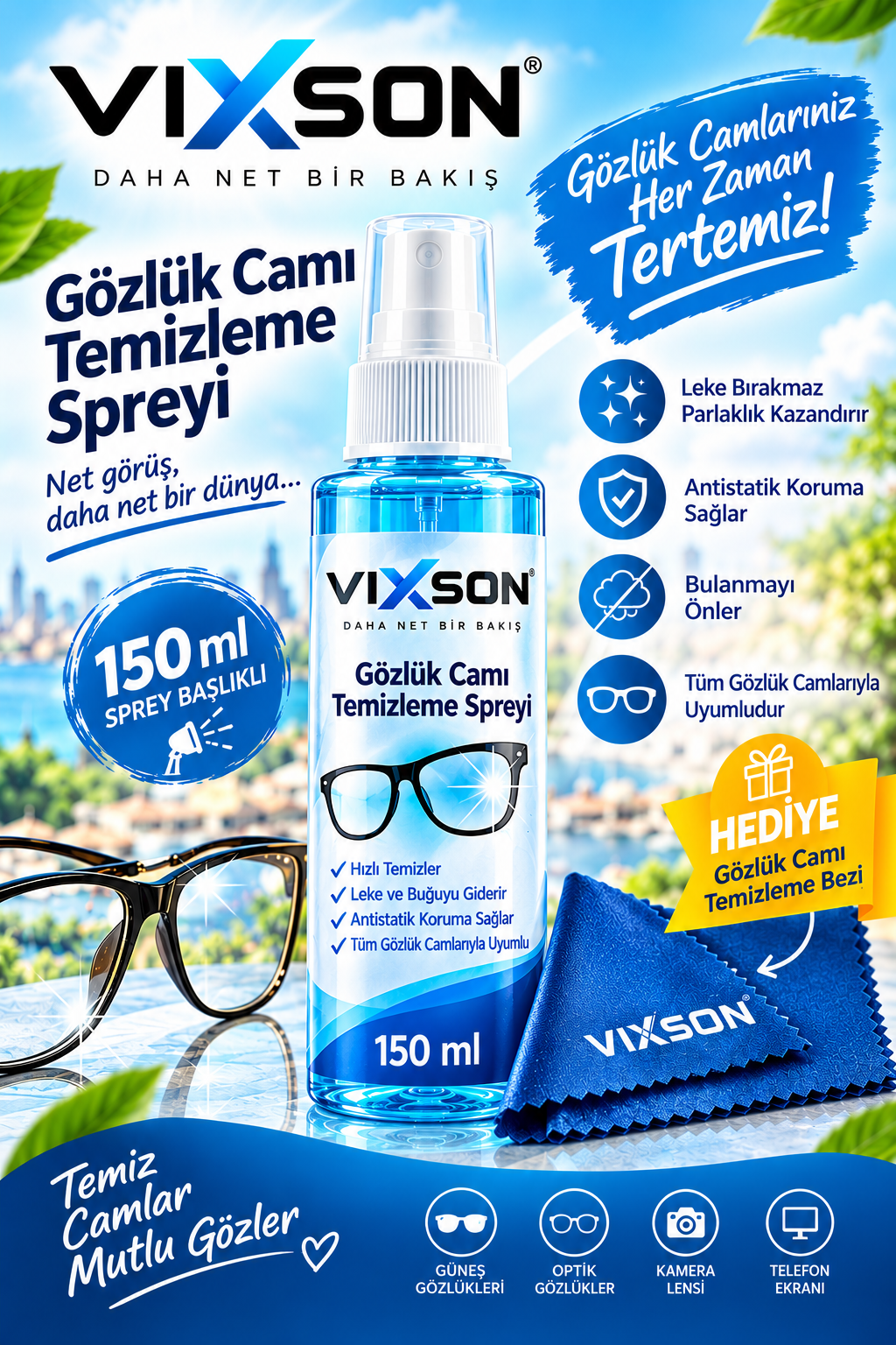Vixson Gözlük Temizleme Solüsyonu 150 ml.