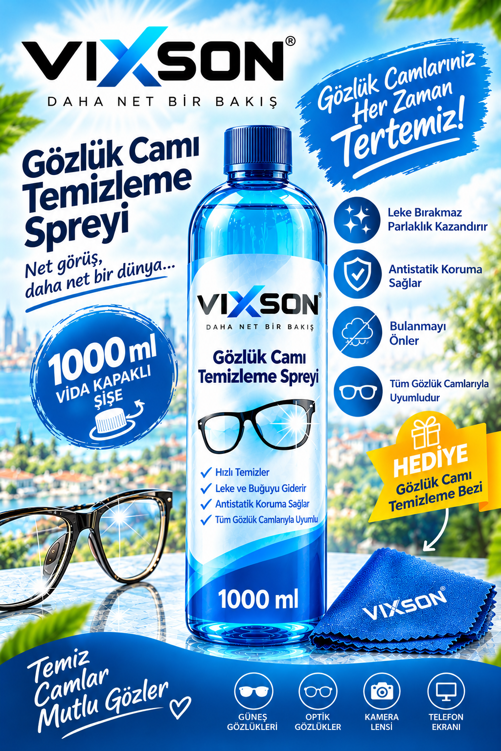 Vixson Gözlük Temizleme Solüsyonu 1000 ml.