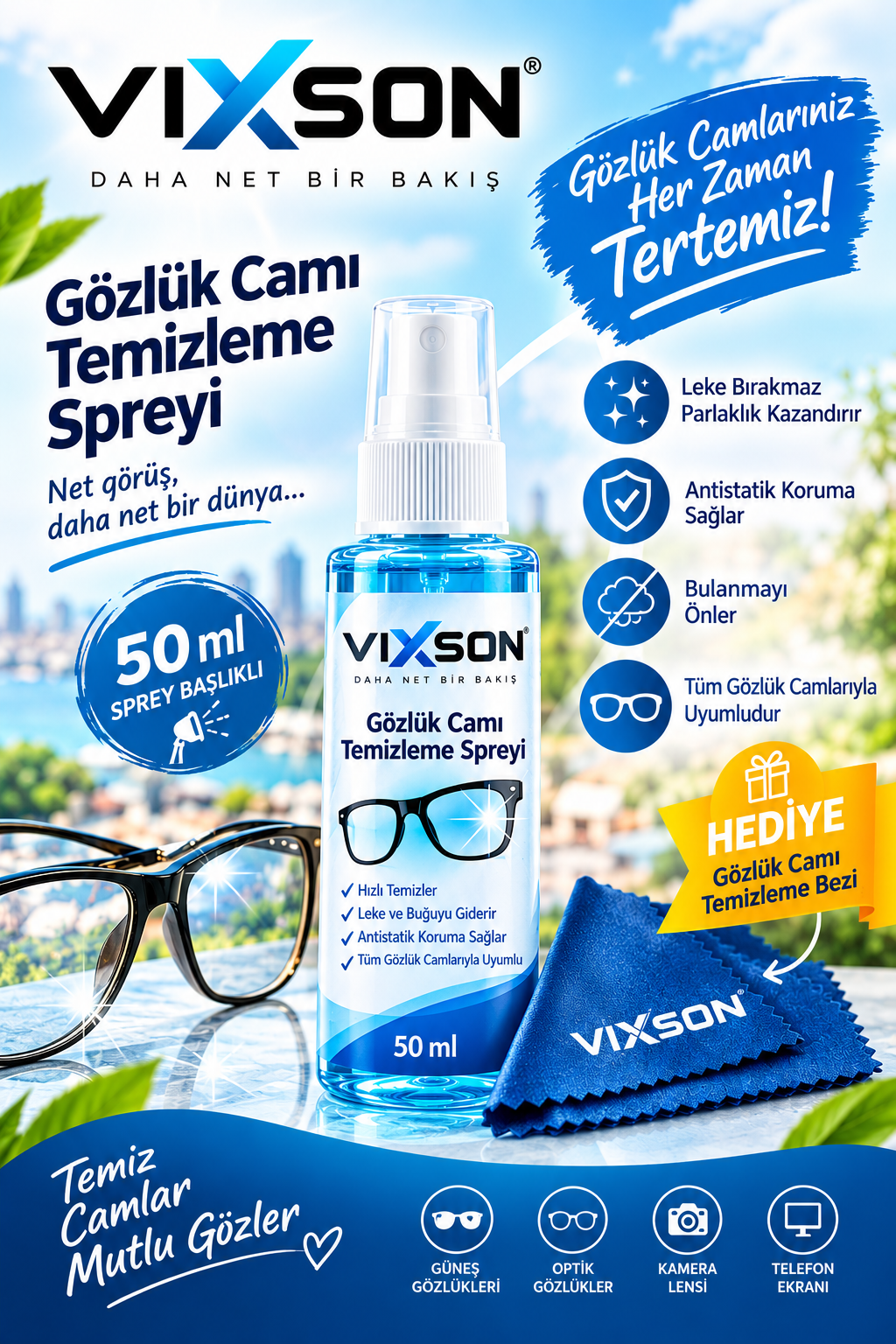 Vixson Gözlük Temizleme Solüsyonu 50 ml.