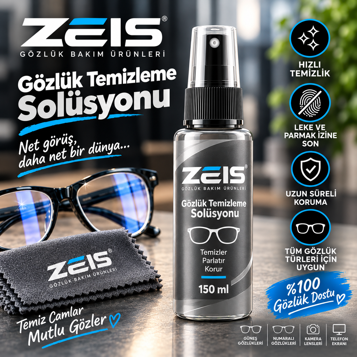 Zeis Gözlük Temizleme Solüsyonu 150 ml.